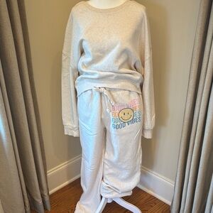 Ocean Drive Cream Lounge Set with Good Vibes Print